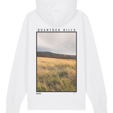 Mens Relaxed-fit White Hoodie with Quantock Hills Back-Print